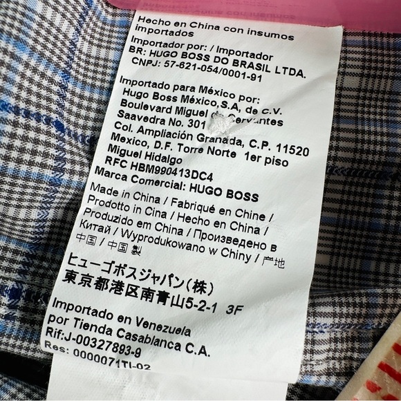 Hugo Boss Shirt Mens 15.5 Blue Plaid Cotton Sharp Fit Button Up Long Sleeves - Picture 4 of 11